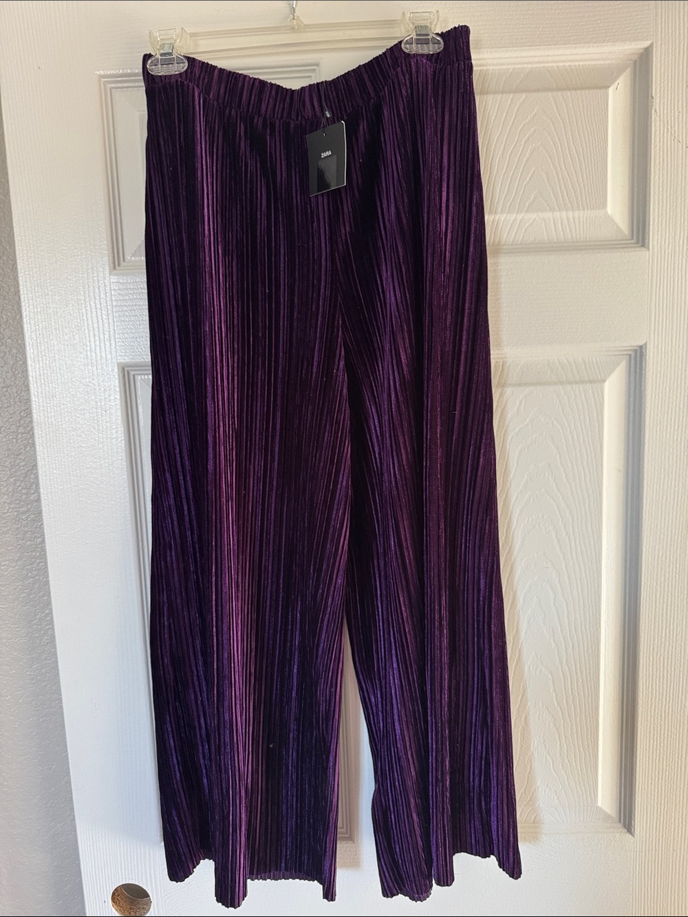 Zara Purple Pleated Wide-Leg Velvet Pants